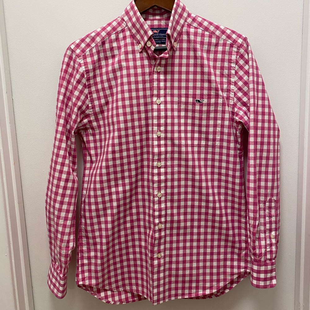 Men’s Vineyard Vines Pink Gingham Shirt - Small